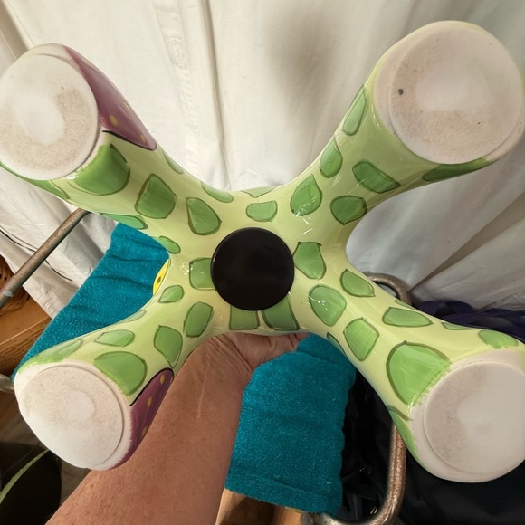 Giraffe Piggy Bank Ceramic Ganz signed Pati Green Polka Dots & Purple Eyes 15” - Picture 4 of 6